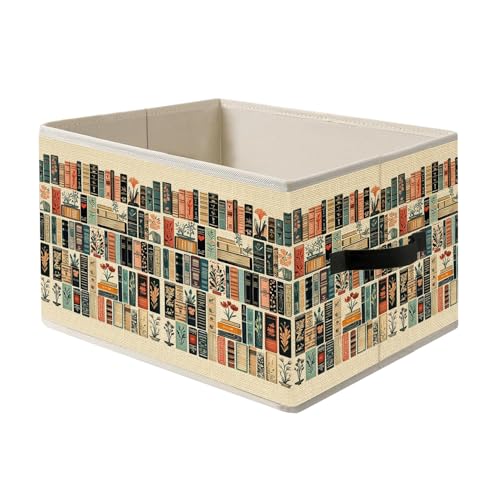 FITIE Vintage Book Lovers Storage Bin Box with Handles, Retro Bookish Foldable Organizer Basket Toybox for Reading Corner Room Library Bedroom Bathroom Home Clothes Toys Books