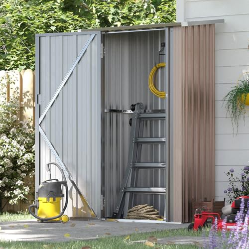 Aoxun 3’x2.1’ Outdoor Metal Storage Shed with Lockable Doors, Metal Sheds Outdoor Storage, Steel Utility Tool Shed for Garden, Patio, Backyard and Lawn, Brown