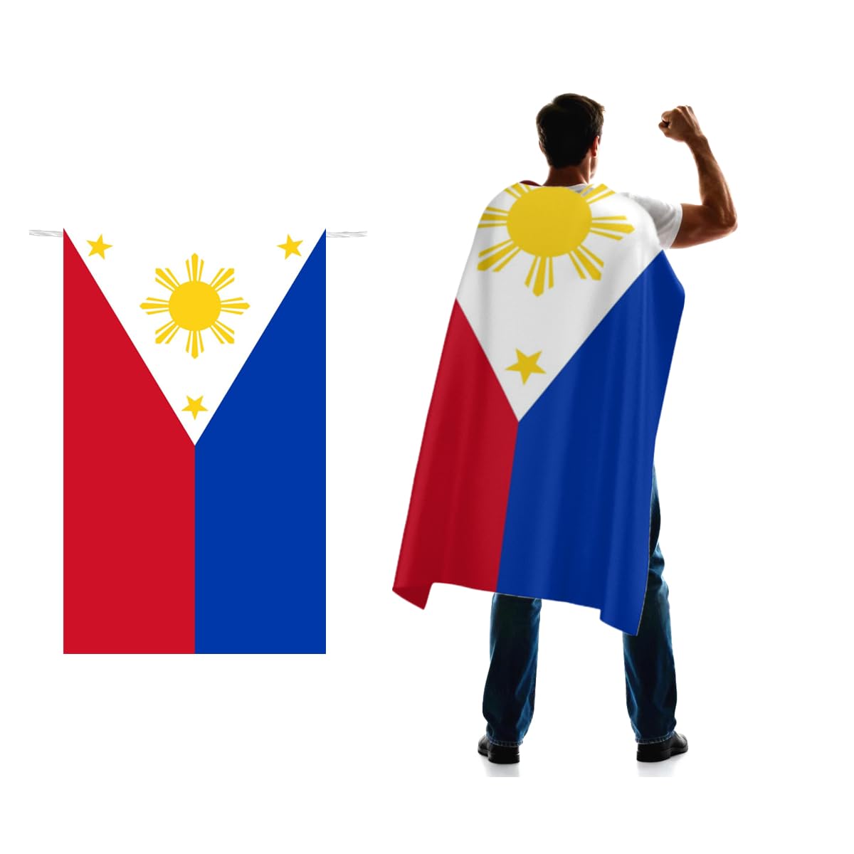 Philippines Flag Cape 3x5 FT for Independence Day Holiday Costumes Celebrati,150D Premium Polyester,Filipino Philippine National Patriotic Flags Costume Cloak.