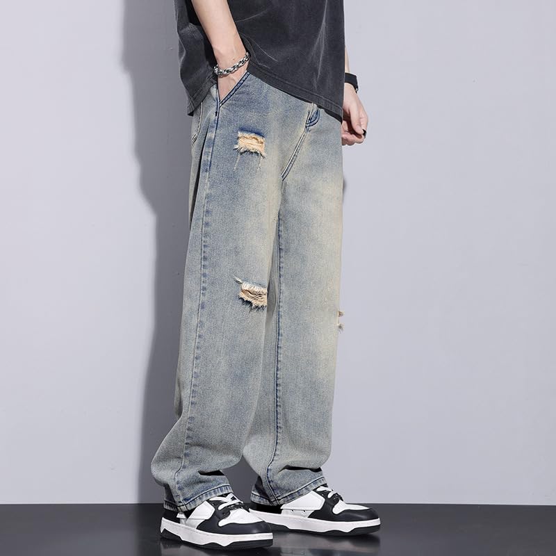 Loose Straight-Leg mop Pants, Wide-Leg Jeans, Men's Trousers