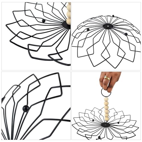 Image of Go Hooked Metal Fruit Basket with Detachable Wooden Bead Handle 26Cm | Decorative Wire Fruit Bowl for Home & Dining | Rust-Resistant Iron Basket for Fruits, Vegetables, Snacks & Home Storage