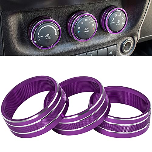 Audio Air Conditioning Button Cover Decoration Twist Switch Ring Trim for Jeep Wrangler JK JKU Patriot 2011-2018 Compass 11-16 Liberty 08-12 Dodge Challenger 08-14 Interior Accessories (Purple)
