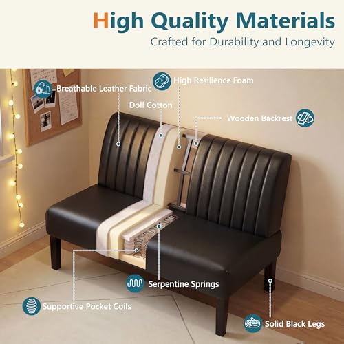 Image of Armless Accent Chair Loveseat, Small Sofa, Black Faux Leather, Modern