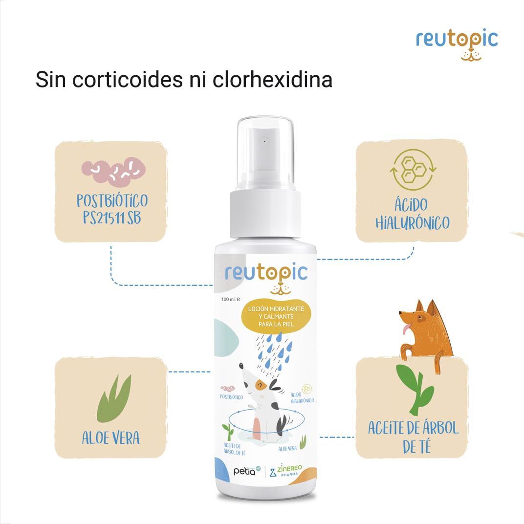 Reutopic - Loción Hidratante Calmante del Picor para Perros - 1 Bote 100 ml