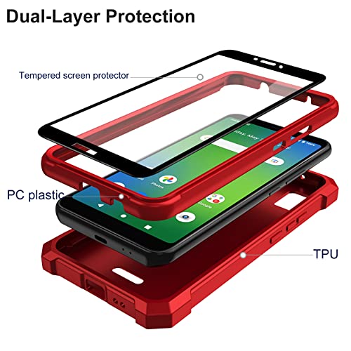 Ailiber For Cricket Vision Plus Phone Case, Cricket Vision+ Case With Screen Protector, 2 Layer Structure Protection, Shockproof Corners Tpu Bumper, Military Grade Protective Cover For Vision Plus-Red #TOP2
