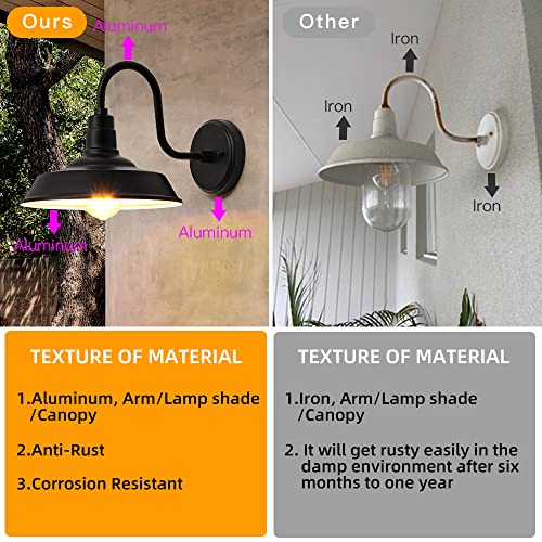 Image of Outdoor Wall Lights, 10 Inch Exterior Farmhouse Gooseneck Outdoor Light Fixture, Anti-Rust Waterproof Barn Lights Outdoor, Vintage Black Outside Wall Mount Light Fixture for Front Porch, Entryway