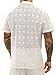 PLEPAN Men's Fashion Lace Shirts Short Sleeve Cuban Collar Hollow Out Casual Knit Button-Down Hawaiian Summer Vacation Shirts for Men, White, Small(US 38)