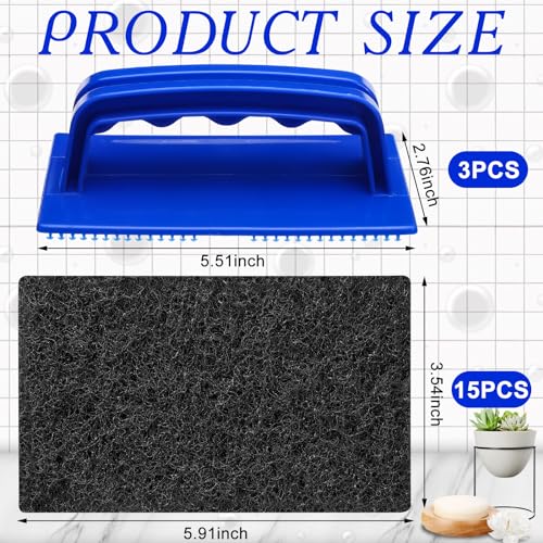Image of Maxdot 18 Pcs Sponges with Handle Scrub Pad for Tile, Blue and Black