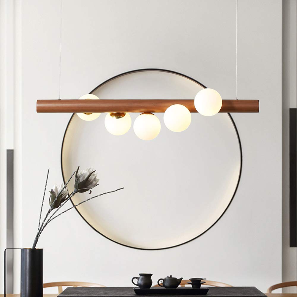 LED Lamp Suspension Frame Wood Hanging Lamp Rustic Pendant Lamp Chandelier Ceiling Lamp Fixtures Hanging Dining Height Adjustable Living/Bedroom/Study,deep,5heads/3000K