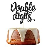 Gyufise 1 paquete de decoración para tartas de 10º cumpleaños con purpurina negra, decoración para tartas de 10º cumpleaños para niños y niñas