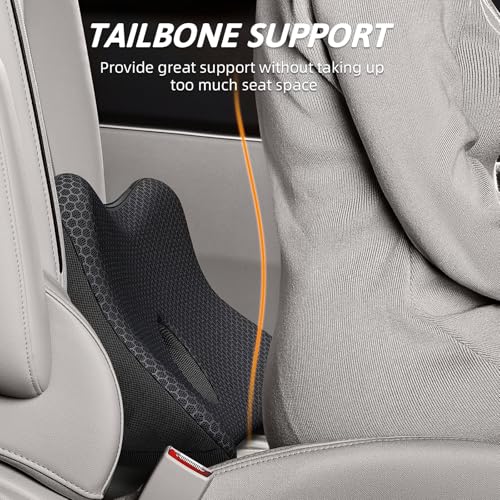 Benazcap Autositzkissen – Ergonomisches Lendenwirbelstützkissen – Memory-Schaum-Autositzpolster – Steißbein Entlastung – Autositzkissen zum Fahren – Auto Lordosenstütze Kissen für Fahrer