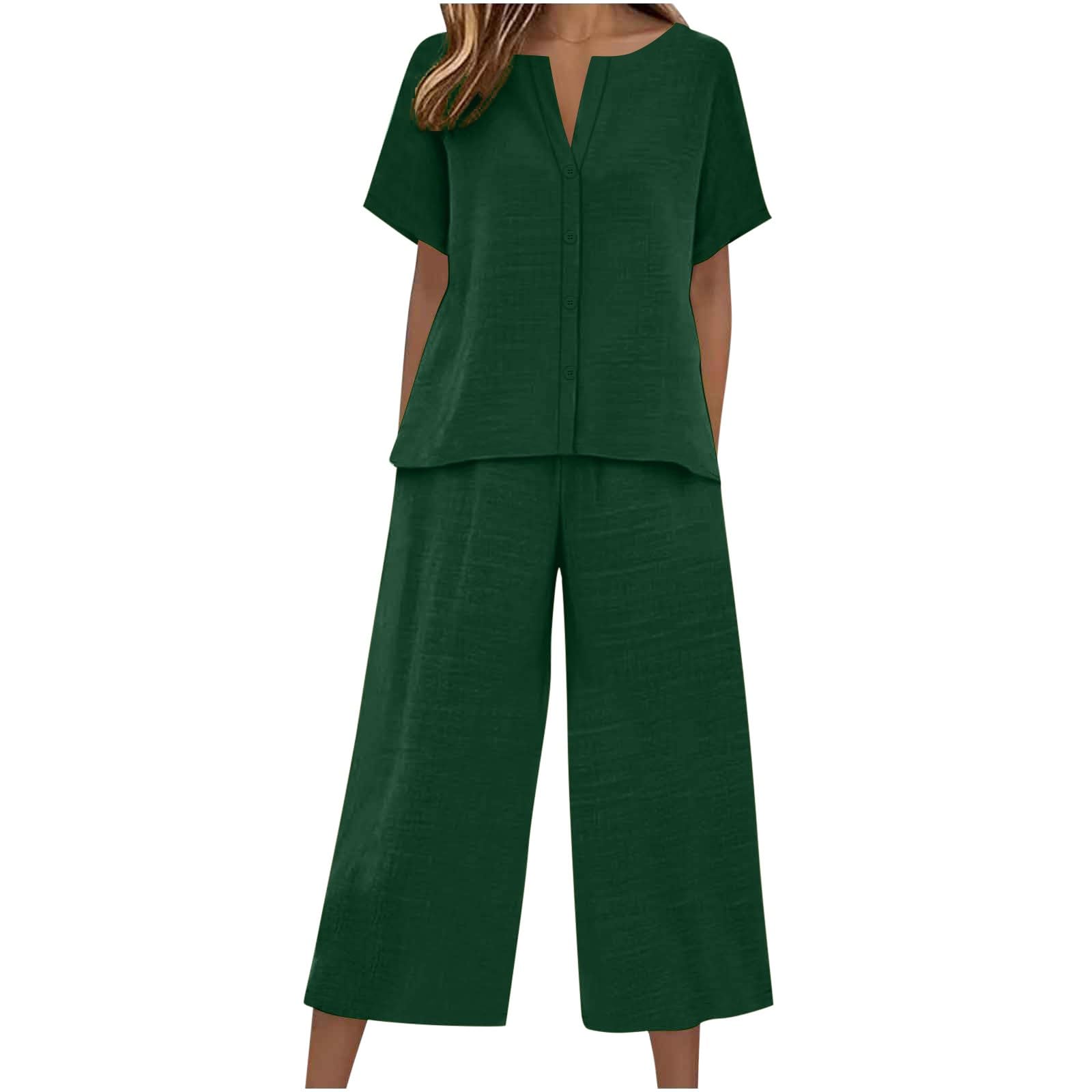 riou Chándal Mujer Completo Verano Original Moda Algodon Y Lino Conjunto Chandal Completo Blusa Manga 3/4 Pantalones Transpirable Vacaciones Deportivo Casa Trabajo M-3xl