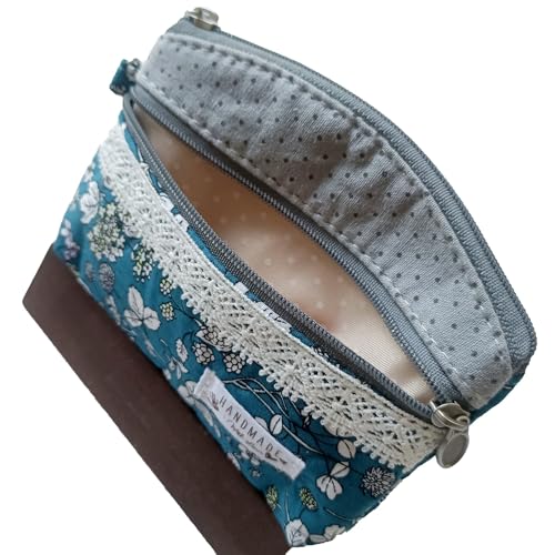 Klein Geldbeutel für Damen, Mini Geldbeutel, Kleine Täschchen mit Reißverschluss Münztaschen für Münzen, Karten, Schlüssel (Grau+Blau)