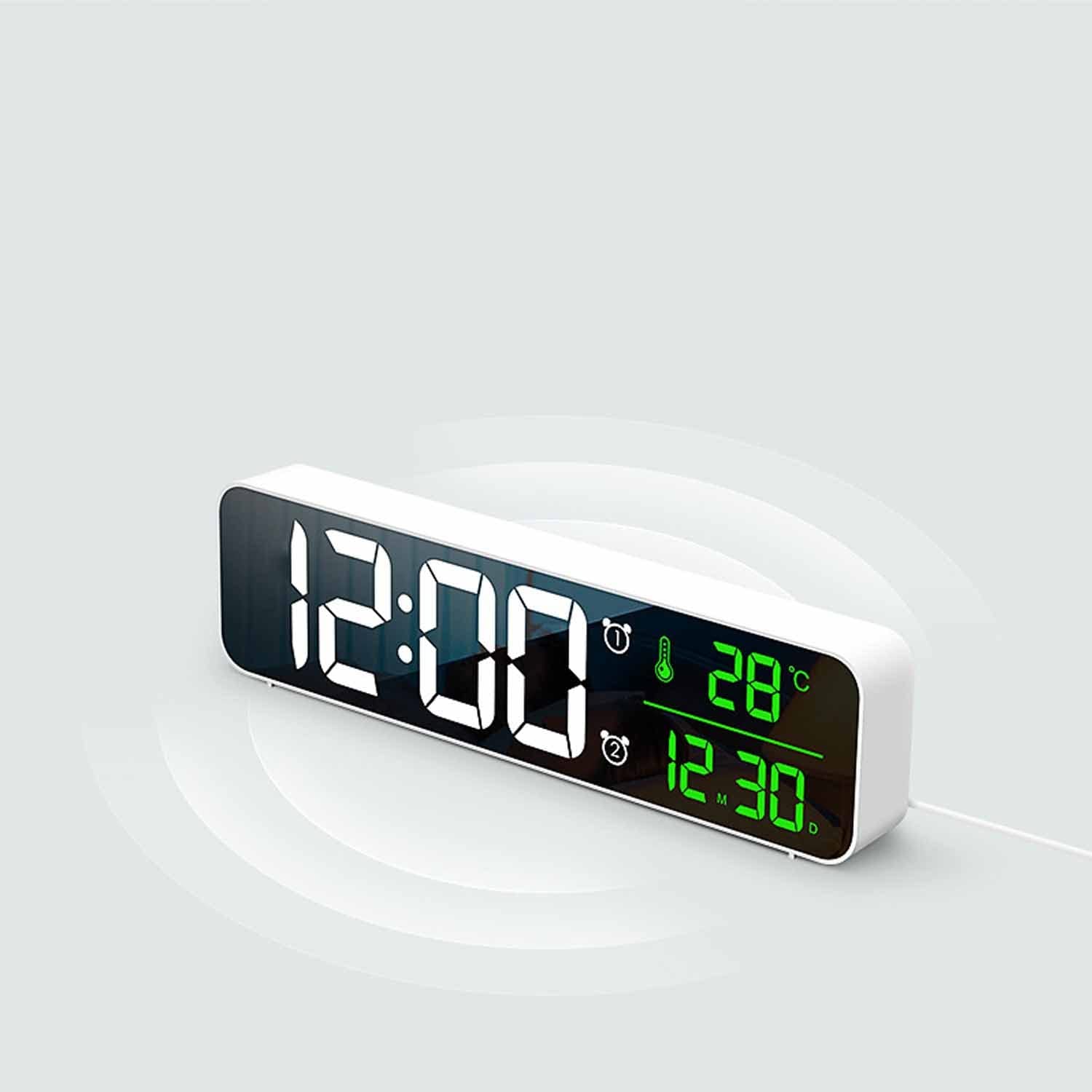 Reloj Despertador Digital, Reloj Despertador de Cabecera con Temperatura y Pantalla LED Grande, Reloj Espejo con 2 Alarmas,Brillo Ajustablede Adecuado para Dormitorios Escolares en Casa