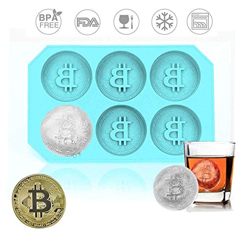 Preisvergleich Produktbild XIAMUSUMMER 6 Stück Eiswürfelform, Silikonform Ice Tray, Schokolade Silikonform, Süßigkeit Formen & Eiswürfelbehälter Bitcoin, Schokolade, Eis, Törtchen, Muffins, Kerzen, Seifen