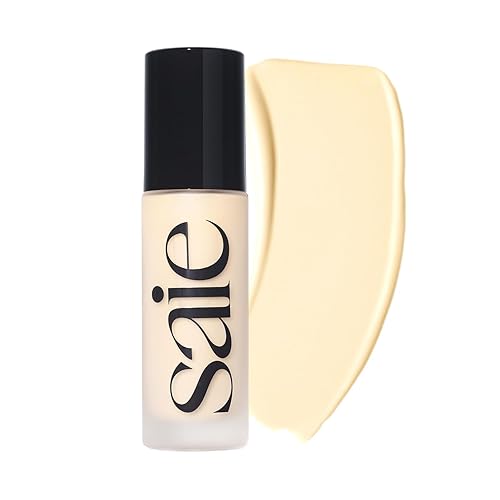 Saie Glowy Super Skin Tint Base Líquida - Base Sin Peso + Luminosa con Cobertura Media Ligera - Maquillaje Facial Hidratante + Suero para el Cuidado