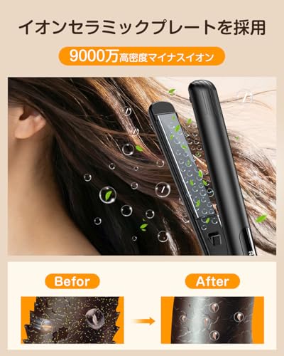 ヘアアイロン ストレート 25mm 9000万イオン 静電気抑制 美髪 170~230℃ 4段階温度調節 プロ仕様 30秒立ち上がり ディスプレイ大画面表示 100～240V 海外対応 ストレートアイロン 飛行機持込可 60min自動電源オフ 360度回転コード 軽量コンパクト 家庭/旅行/初心者向け 贈り物 男女兼用