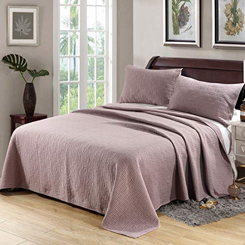 Lecho 3 Piezas 100% algodón patrón de Tela Escocesa Conjunto Completo/Reina tamaño Ligero Suave Colcha Acolchada Cubierta de Colcha (Full/Queen, Ou Pink)