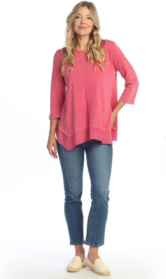 Jess & Jane Mineral Washed Cotton Top with Linen Handkerchief Hem - M126 - Image 2