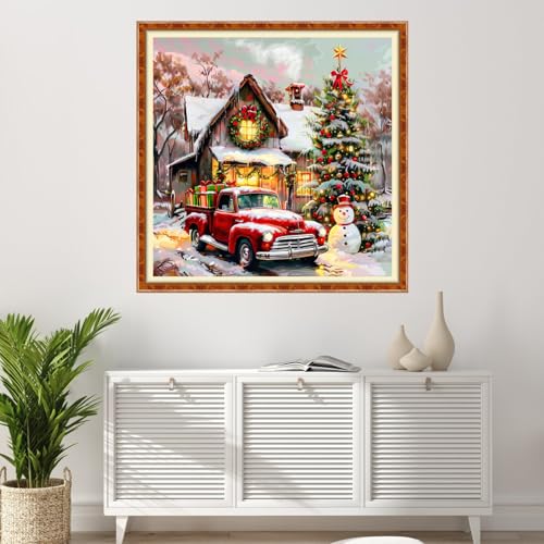Image of Findvoor Stamped Cross Stitch Kits for Beginner Embroidery Kits for Beginners Adults DIY 11CT Cross Stitch Patterns Needlepoint Kits Crossstitching Kits-Christmas snowscape 18x18 inch