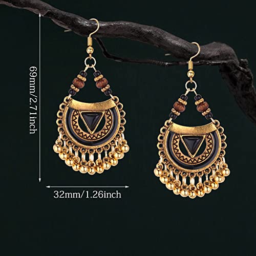 Handmade Bohemian Vintage Gold Bronze Round Flower Geometry Dangle Drop Earrings with Many Teardrop Pendant for Women2