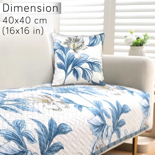 Image of HOKIPO Printed Cushion Cover 16x16 in, Celadon Blue Camellia