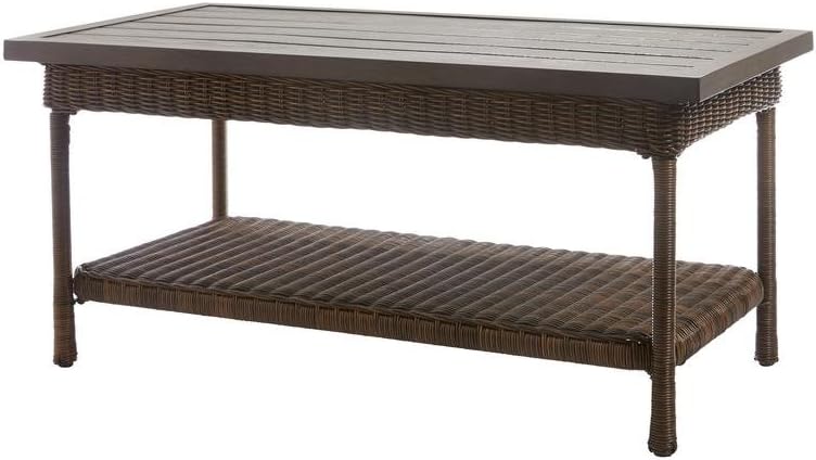 Hampton Bay Beacon Park Wicker Outdoor Coffee Table with Slat Top