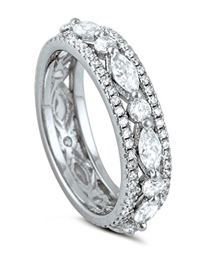 Heartbeat Sterling Silver Simulated Diamond Marquise and Round Eternity Ring (12)