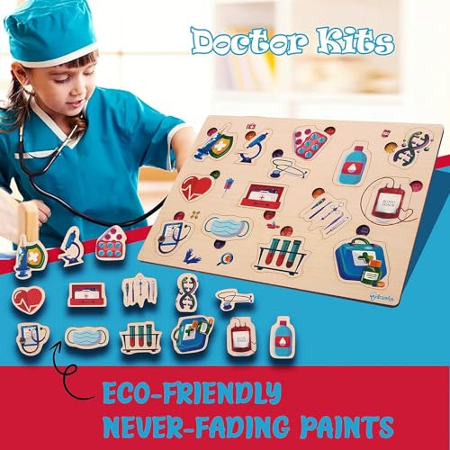 Image of PLUSPOINT Kid Wooden Montessori Educational Pre-School Puzzle Board Toy for Boys and Girl (Wooden Medical Equipment)