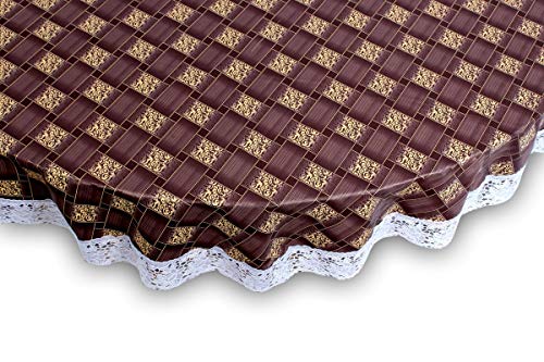 Image of The Furnishing Tree Round Shaped WxL 48x48 Inch Center Table Cover Basketweave Pattern Brown, Waterproof PVC
