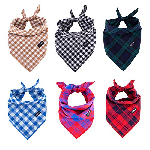 Gofshy Dog Bandana-6PCS Dog Gifts Red Black Brown Blue Green Square Plaid Printing Dog Scarf Adjustable Dog Accessories Kerchief for Small Medium Large Dogs Cats Puppy Bandana (Medium)