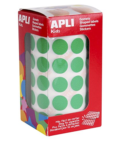 APLI Kids 4858 - Gomets autoadhesivos circulares 15 mm verde en rollo con 2832 pegatinas