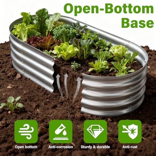 Galvanized Raised Garden Bed for Outdoor: 4X2X1ft Durable Metal Vegetable Plant Container Kit - Oval Planter Box for Gardening Flower Trough (2 Pack) - Image 5