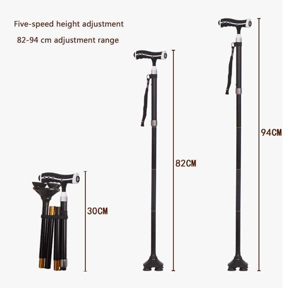 Bastón para Caminar con luz LED, Antideslizante/aleación de Aluminio, Altura Ajustable 82-94 cm, para Acampar, Escalar, Correr, muletas Times
