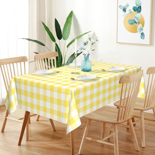 Image of Mulbozy 2 Pcs Yellow Gingham Tablecloth, Yellow Checkered Table Cloth