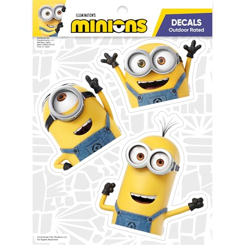 Despicable Me Peeking Minions Car Decals - Set of 3 Bob Stuart Kevin Stickers for Car Window Truck Bumper - Outdoor Rated Water Resistant Vinyl Decals