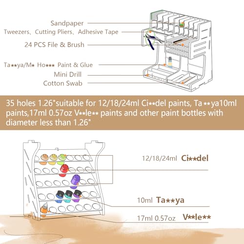Image of Bucasso Plastic Model Paint Rack Model Tool Organizer MDF Material Paint Rack Scissors /Tweezers /Paint Storage All-in-One Model Workbench Assembly Plastic Model Building Storage GK SY