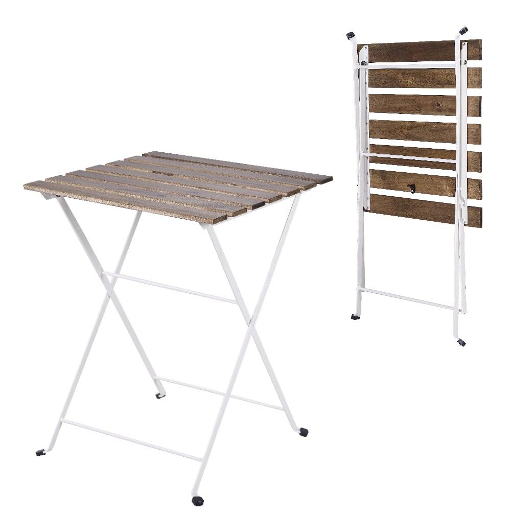 LOLAhome Set Muebles de Balcón Completo | Mesa y 2 Sillas Plegables, de Madera y Acero Blanco | Tratamiento Anticorrosión y Madera Sostenible | para Jardín, Terraza o Balcón | Sirio