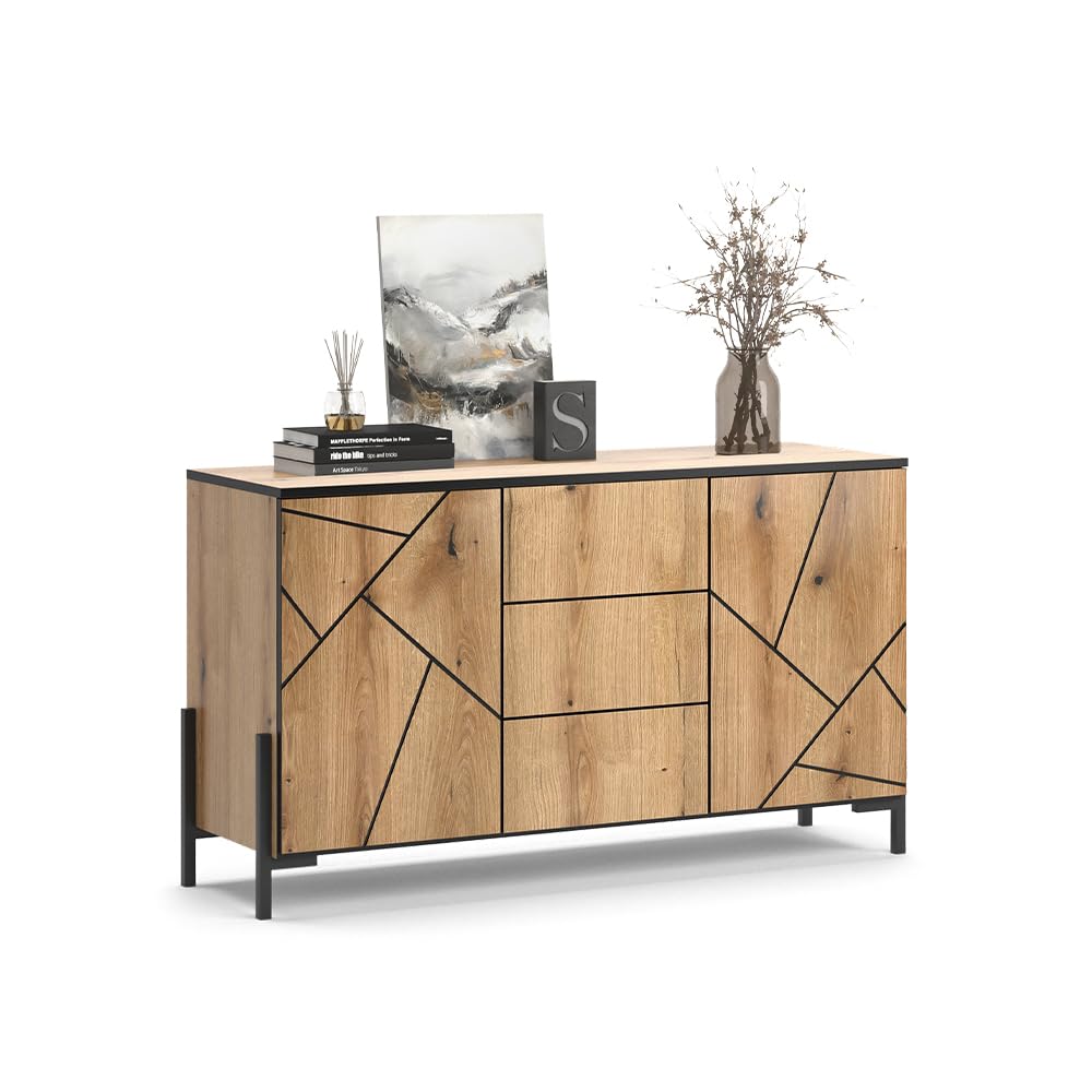 Vicco Kommode Hatto, Eiche, 124 x 69.6 cm | geeignet zur Ablage und Aufbewahrung im Schlafzimmer