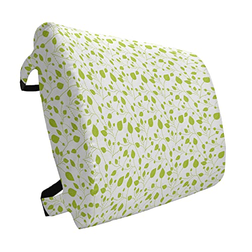 ABAKUHAUS Floral Cojín Lumbar, Hojas de Primavera en Las Ramas, cojín de Respaldo Suave para sillas de Oficina con Correas Ajustables, 36 x 34 cm, Lime Green White