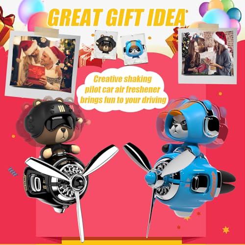 Image of 2Pcs Car Air Fresheners, Cute Bear Pilot Automotive Air Outlet Creative Car Perfume Diffuser, Automotive Accessories Air Vent Decoration with 8 Fragrant Tablets (Black 1+Blue 2)