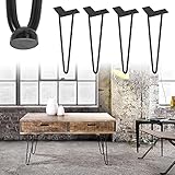 ML-Design 4er Set Tischbeine Haarnadel Hairpin Legs mit 2 Streben, 45 cm, aus Stahl, Schwarz, inkl. Bodenschoner und Schrauben, Metall Möbelfüße Haarnadelbeine Tischkufen Tischgestell, für Möbel DIY