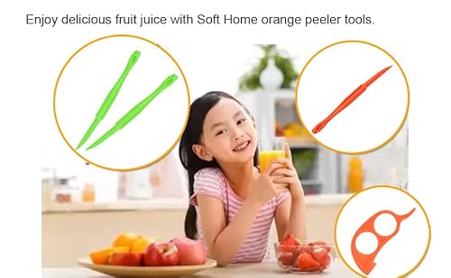 12 Pcs Soft Home Premium Plastic Orange Peeler Lemon Citrus Peel Cutter Vegetable Slicer Fruit Tools (Long Handle Type Green 6 Pack; Mouse Type Orange 6 Pack (Green) #TOP7