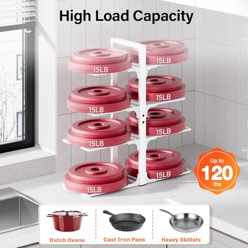 Image of MUDEELA 8-Tier Pots and Pans Organizer under Cabinet, Heavy Duty Adjustable Pot Pan Organizers inside Cabinet, Kitchen Cabinet Organizers and Storage Pot Rack for Big Stockpots, Heavy Cookware, White