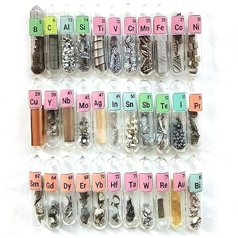 Pure Element Samples Kit for Periodic Table Collection Rare Earths Metals Vials Ampoule Combination Good as Gift for Students, Education, Business Gift, Display, DIYs (Average, 33 Sealed, 1) Cover