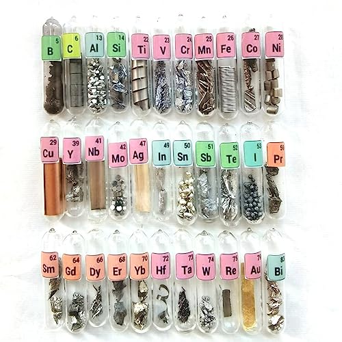 Pure Element Samples Kit for Periodic Table Collection Rare Earths Metals Vials Ampoule Combination Good as Gift for Students, Education, Business Gift, Display, DIYs (Average, 33 Sealed, 1)