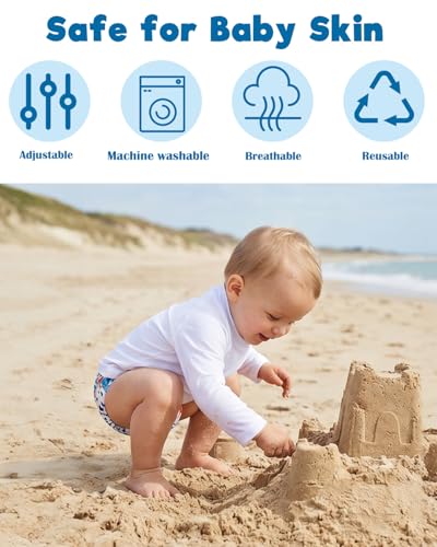 Image of ALVABABY 2pcs Large Swim Diapers Baby & Toddler Snap One Size Reusable Adjustable Washable Baby Boy Swimming Diaper Cartoon Fish