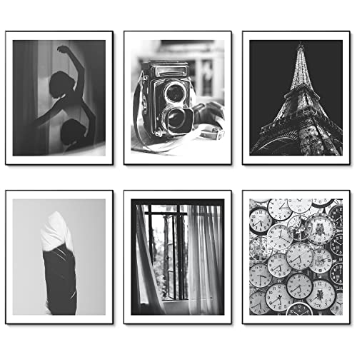 Affiches murales vintage Lot de 6 Décor murale en noir et blanc Photos Rétro Affiche Mur Tableau sur toile Oeuvre de filles de danse 8"x10" (20.3x25.4cm) SANS CADRE Cover