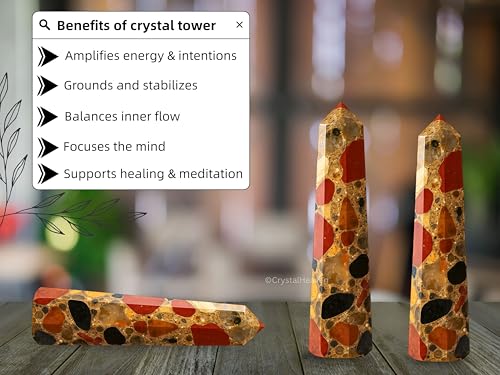 Image of Certified Spotted Jasper Crystal Tower Obelisk Point for Chakra, Healing and Balancing - AAA Grade Original Certified Gemstone Agate for Reiki Meditation Yoga Spiritual (2-3 Inches)