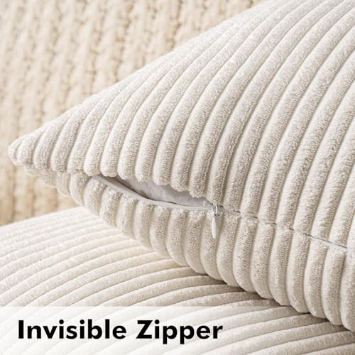 MIULEE Set of 2 Striped Corduroy Square Christmas Throw Pillow Case Soft Cushion Cover Sham Home for Sofa Chair Couch/Bedroom Decorative Fluffy Pillowcases 24x24 Inch 60x60cm Cream White - Cosy Home Interiors MIULEE Set of 2 Striped Corduroy Square Christmas Throw Pillow Case Soft Cushion Cover Sham Home for Sofa Chair Couch/Bedroom Decorative Fluffy Pillowcases 24x24 Inch 60x60cm Cream White - Image 3